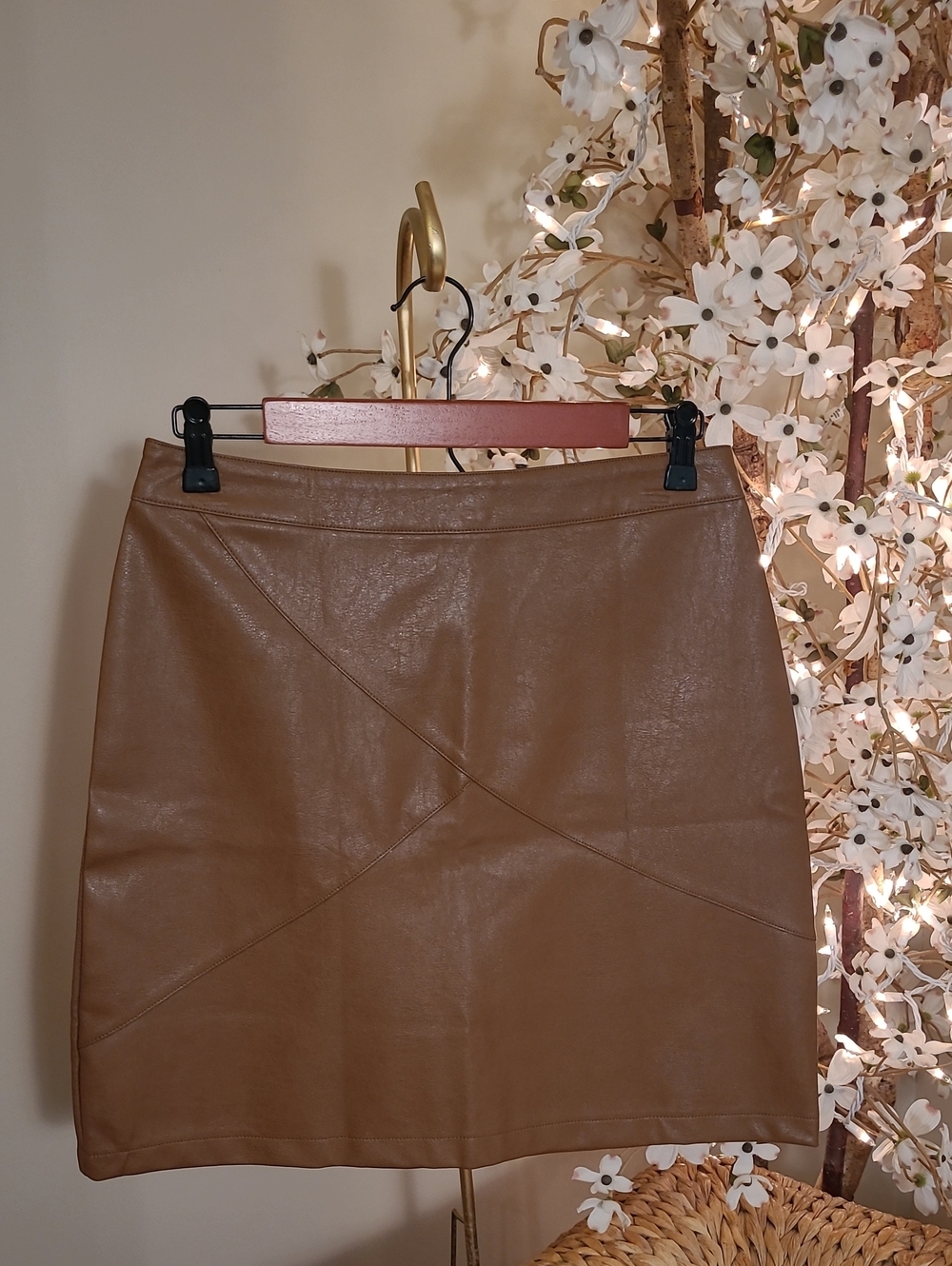 NWT Caramel Brown Faux Leather Mini Skirt